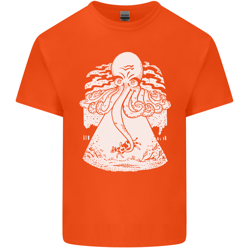 Alien Octopus Kraken Cthulhu Cow UFO Mens Cotton T-Shirt Tee Top Orange