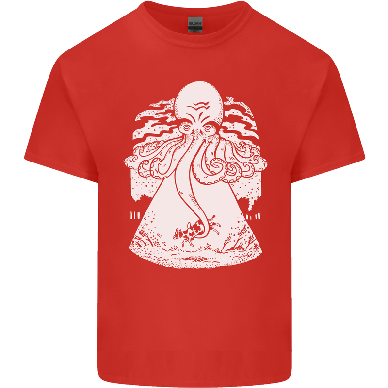 Alien Octopus Kraken Cthulhu Cow UFO Mens Cotton T-Shirt Tee Top Red