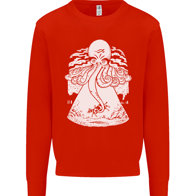 Alien Octopus Kraken Cthulhu Cow UFO Mens Sweatshirt Jumper Bright Red