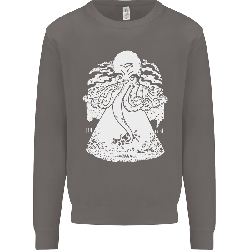 Alien Octopus Kraken Cthulhu Cow UFO Mens Sweatshirt Jumper Charcoal