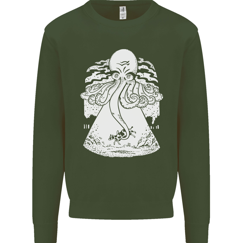 Alien Octopus Kraken Cthulhu Cow UFO Mens Sweatshirt Jumper Forest Green