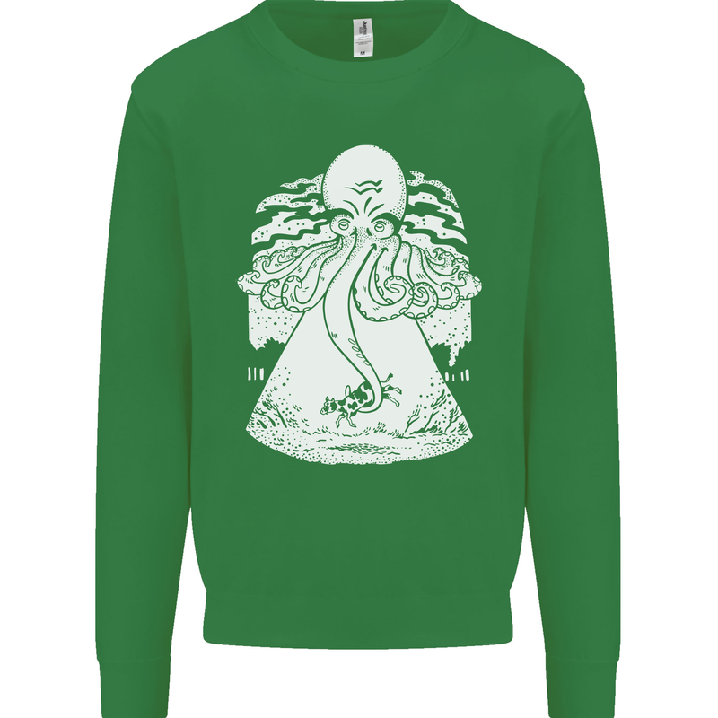 Alien Octopus Kraken Cthulhu Cow UFO Mens Sweatshirt Jumper Irish Green