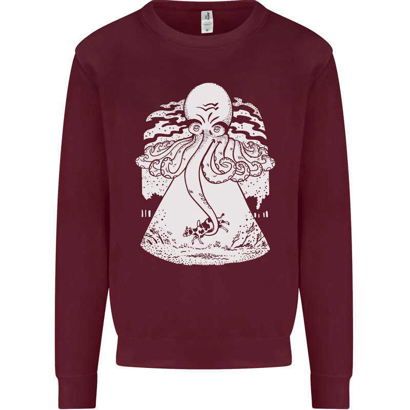 Alien Octopus Kraken Cthulhu Cow UFO Mens Sweatshirt Jumper Maroon