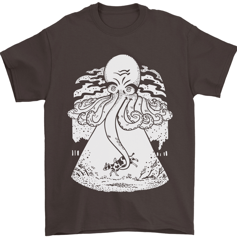 Alien Octopus Kraken Cthulhu Cow UFO Mens T-Shirt 100% Cotton Dark Chocolate