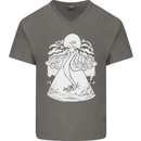 Alien Octopus Kraken Cthulhu Cow UFO Mens V-Neck Cotton T-Shirt Charcoal