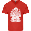 Alien Octopus Kraken Cthulhu Cow UFO Mens V-Neck Cotton T-Shirt Red