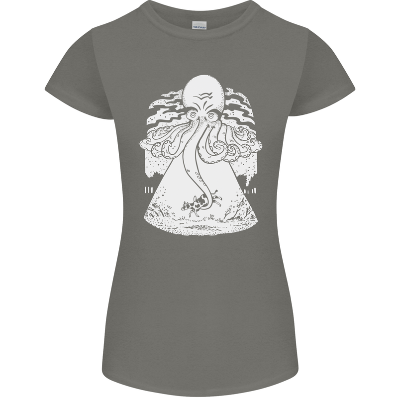 Alien Octopus Kraken Cthulhu Cow UFO Womens Petite Cut T-Shirt Charcoal