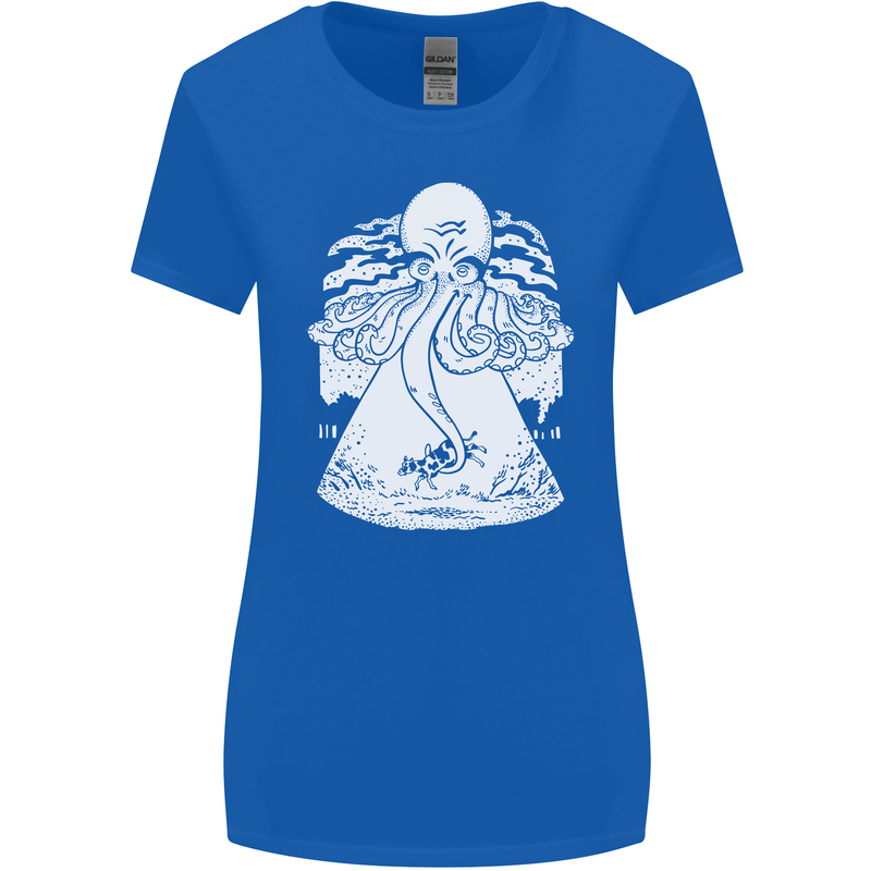 Alien Octopus Kraken Cthulhu Cow UFO Womens Wider Cut T-Shirt Royal Blue