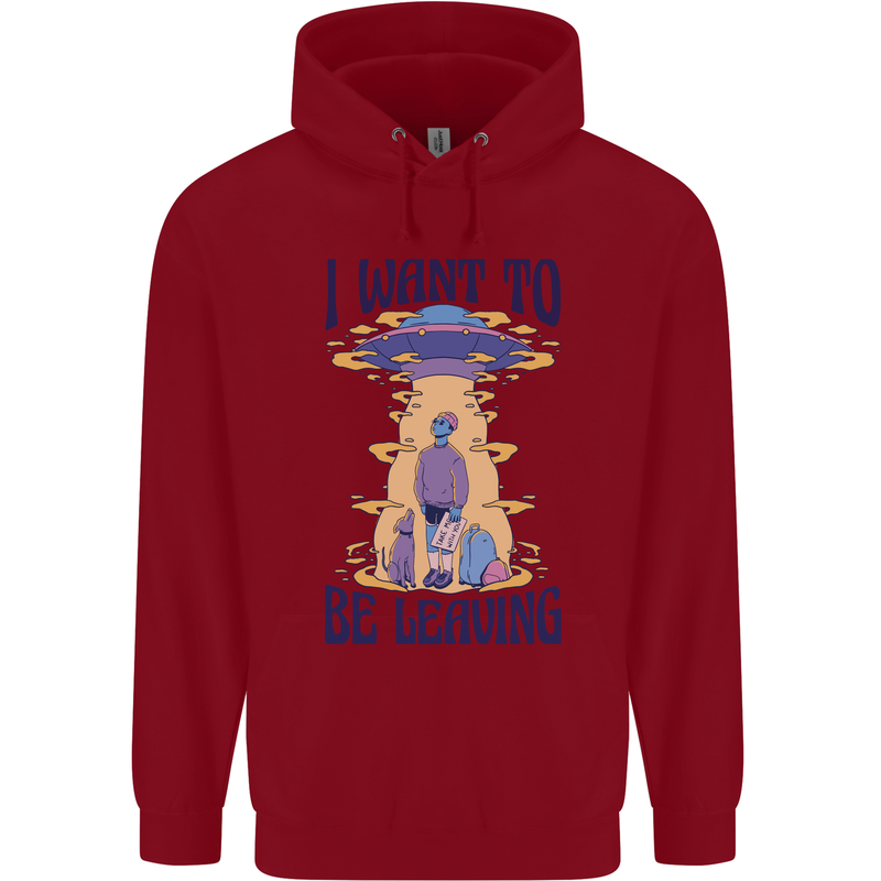 Alien UFO I Want to Be Leaving Childrens Kids Hoodie Red