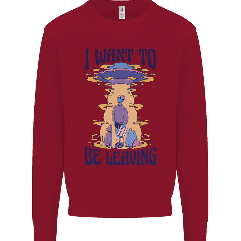 Alien UFO I Want to Be Leaving Kids Sweatshirt Jumper Red