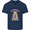 Alien UFO I Want to Be Leaving Mens V-Neck Cotton T-Shirt Navy Blue