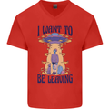 Alien UFO I Want to Be Leaving Mens V-Neck Cotton T-Shirt Red