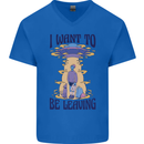 Alien UFO I Want to Be Leaving Mens V-Neck Cotton T-Shirt Royal Blue