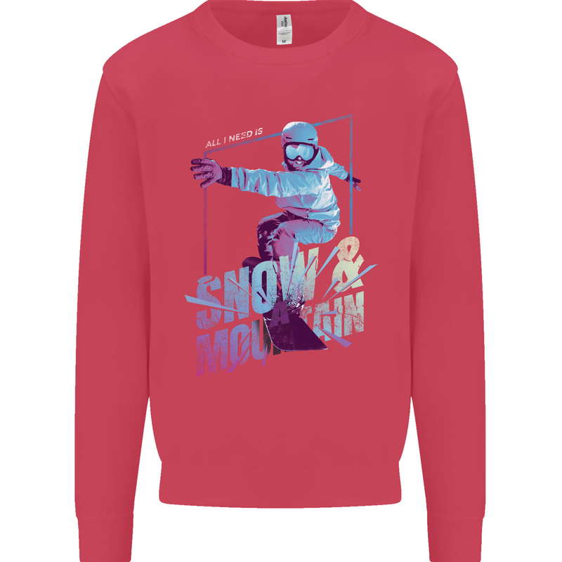 All I Need Is Snow and a Mountain Mens Sweatshirt Jumper Heliconia