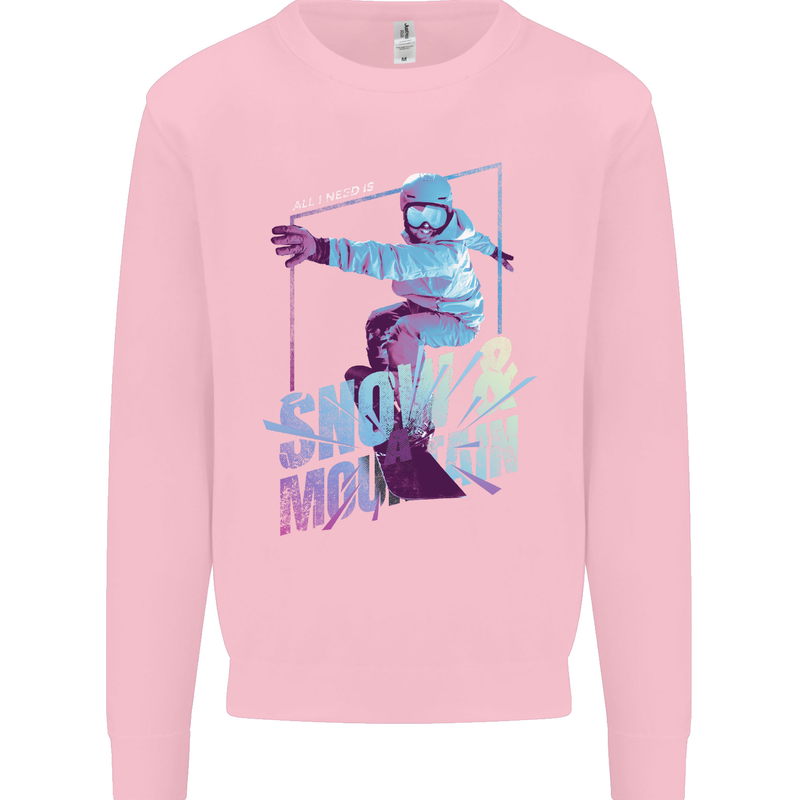 All I Need Is Snow and a Mountain Mens Sweatshirt Jumper Light Pink