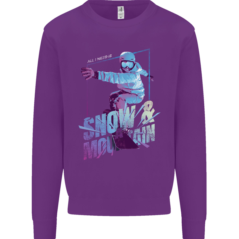 All I Need Is Snow and a Mountain Mens Sweatshirt Jumper Purple