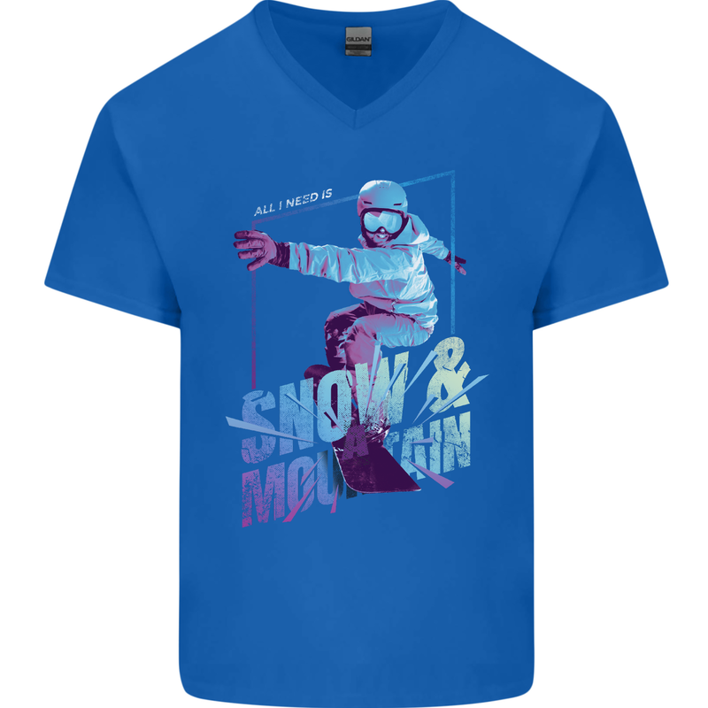 All I Need Is Snow and a Mountain Mens V-Neck Cotton T-Shirt Royal Blue