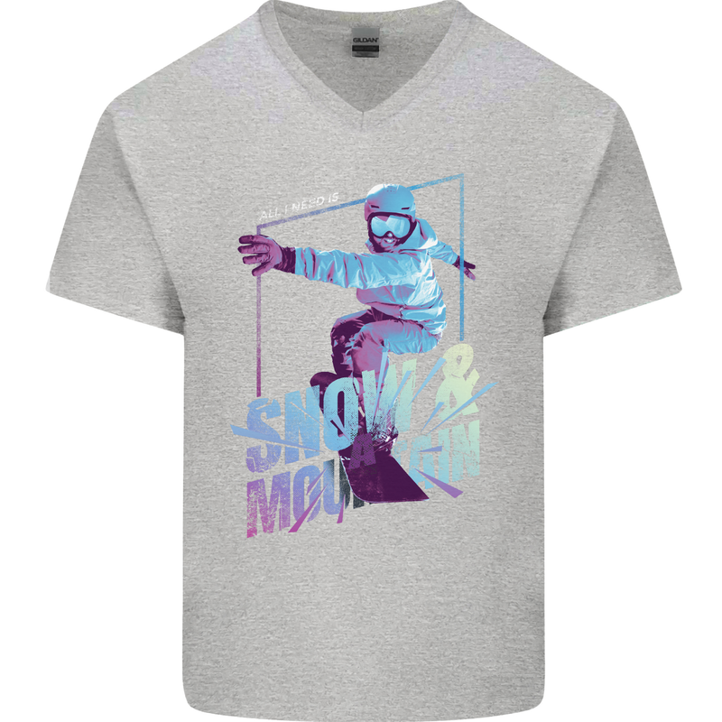 All I Need Is Snow and a Mountain Mens V-Neck Cotton T-Shirt Sports Grey