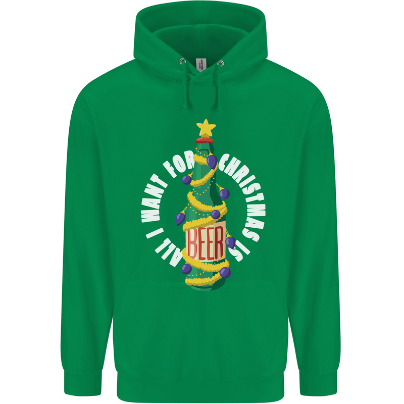 All I Want for Christmas Is Beer Childrens Kids Hoodie Irish Green