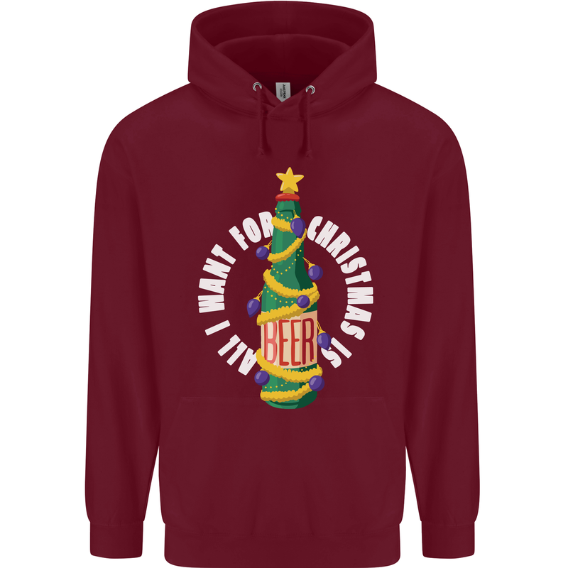 All I Want for Christmas Is Beer Childrens Kids Hoodie Maroon