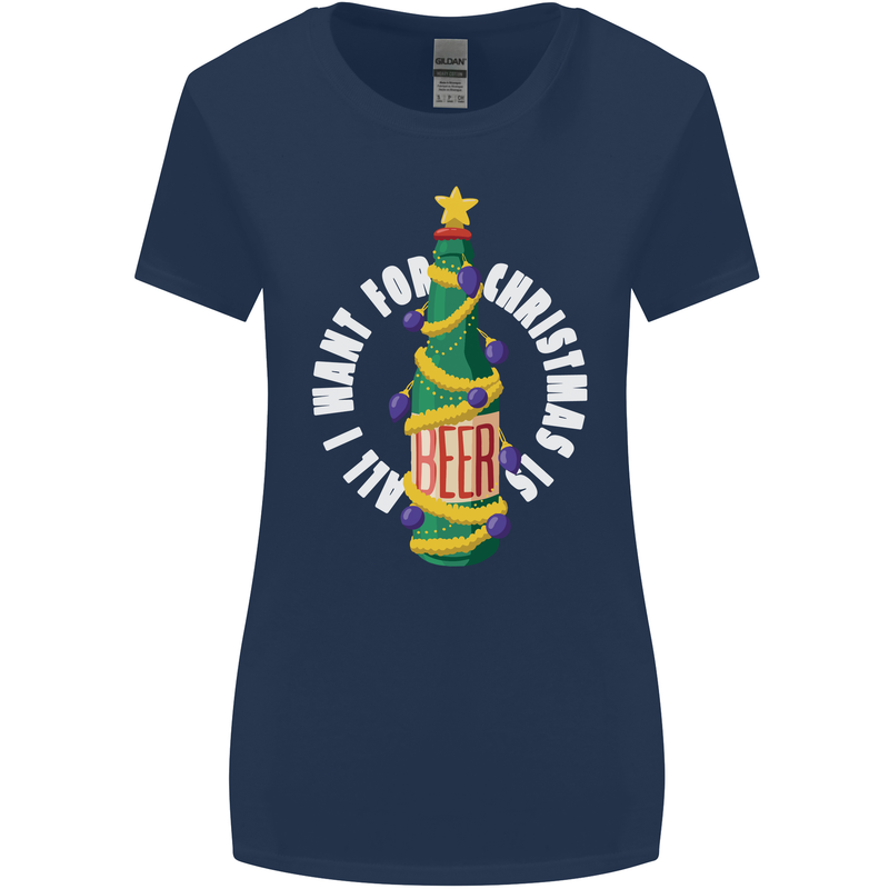 All I Want for Christmas Is Beer Womens Wider Cut T-Shirt Navy Blue