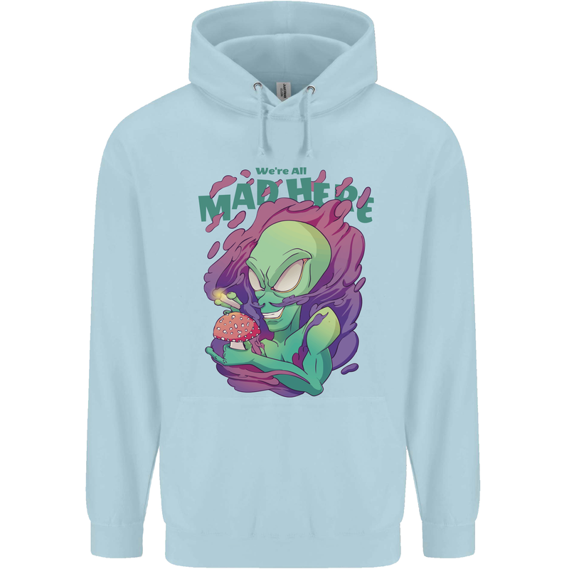 All Mad Here Alien Magic Mushrooms Childrens Kids Hoodie Light Blue