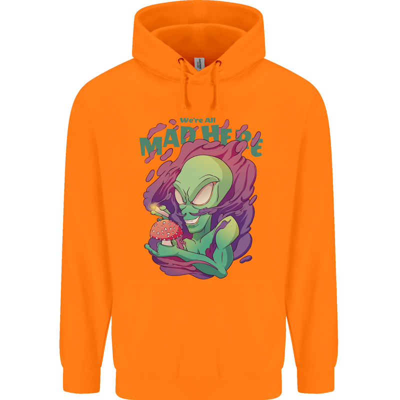All Mad Here Alien Magic Mushrooms Childrens Kids Hoodie Orange