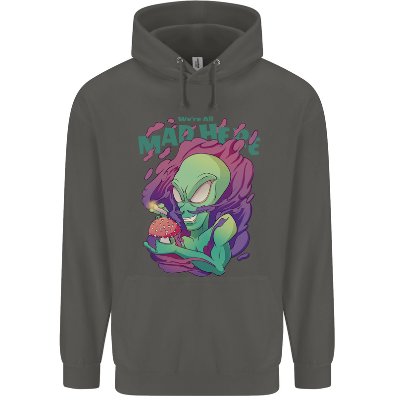 All Mad Here Alien Magic Mushrooms Childrens Kids Hoodie Storm Grey
