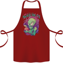 All Mad Here Alien Magic Mushrooms Cotton Apron 100% Organic Maroon
