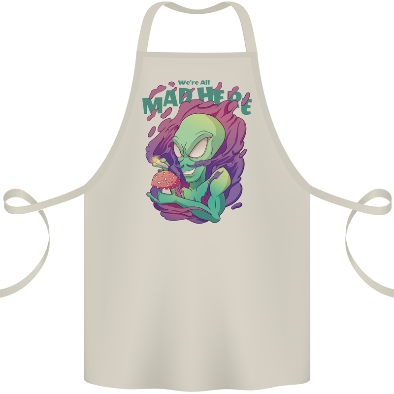 All Mad Here Alien Magic Mushrooms Cotton Apron 100% Organic Natural