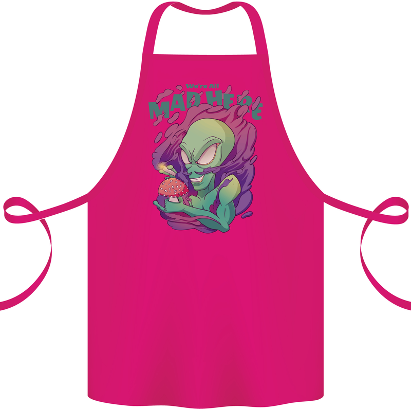 All Mad Here Alien Magic Mushrooms Cotton Apron 100% Organic Pink