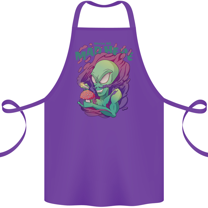 All Mad Here Alien Magic Mushrooms Cotton Apron 100% Organic Purple