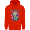 All Mad Here Alien Magic Mushrooms Mens 80% Cotton Hoodie Bright Red