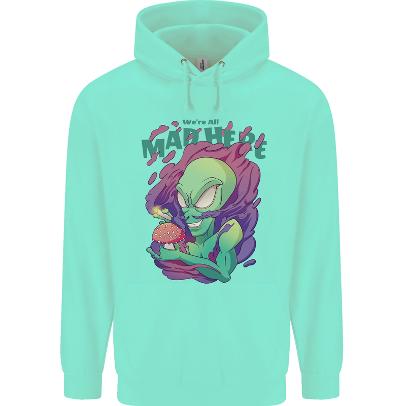 All Mad Here Alien Magic Mushrooms Mens 80% Cotton Hoodie Peppermint