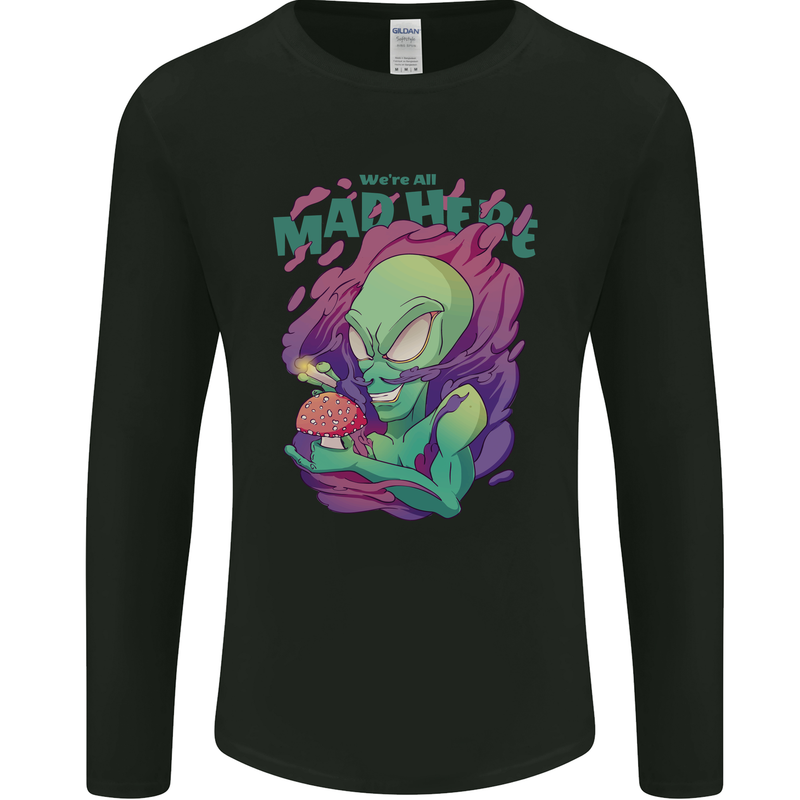 All Mad Here Alien Magic Mushrooms Mens Long Sleeve T-Shirt Black