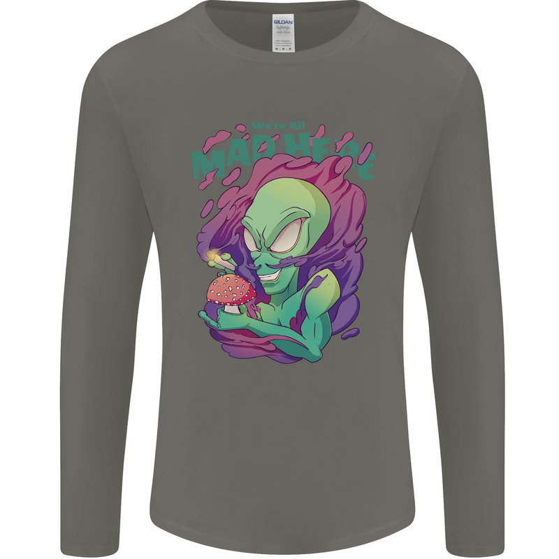 All Mad Here Alien Magic Mushrooms Mens Long Sleeve T-Shirt Charcoal