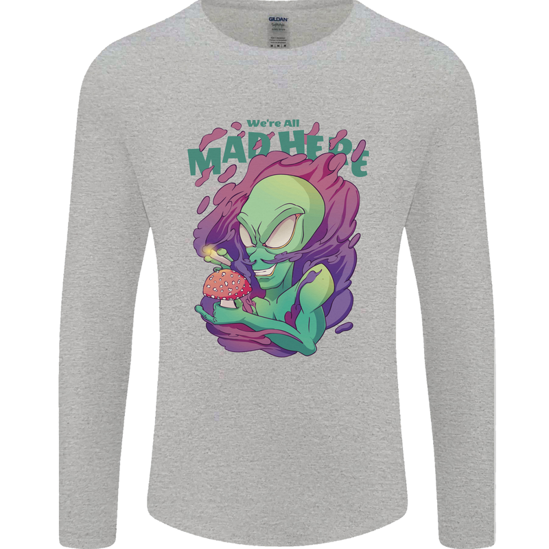 All Mad Here Alien Magic Mushrooms Mens Long Sleeve T-Shirt Sports Grey