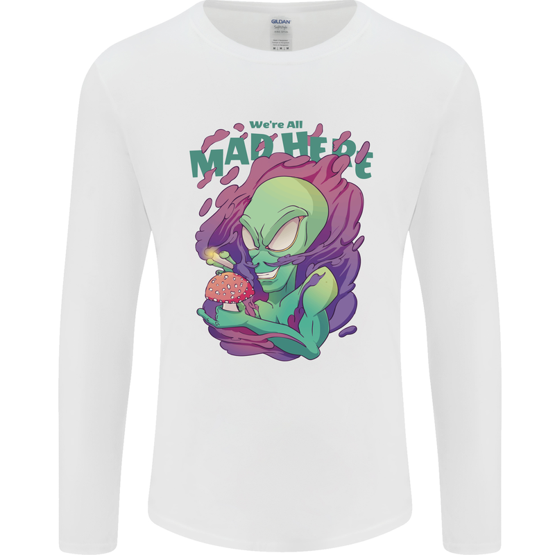 All Mad Here Alien Magic Mushrooms Mens Long Sleeve T-Shirt White