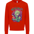 All Mad Here Alien Magic Mushrooms Mens Sweatshirt Jumper Bright Red