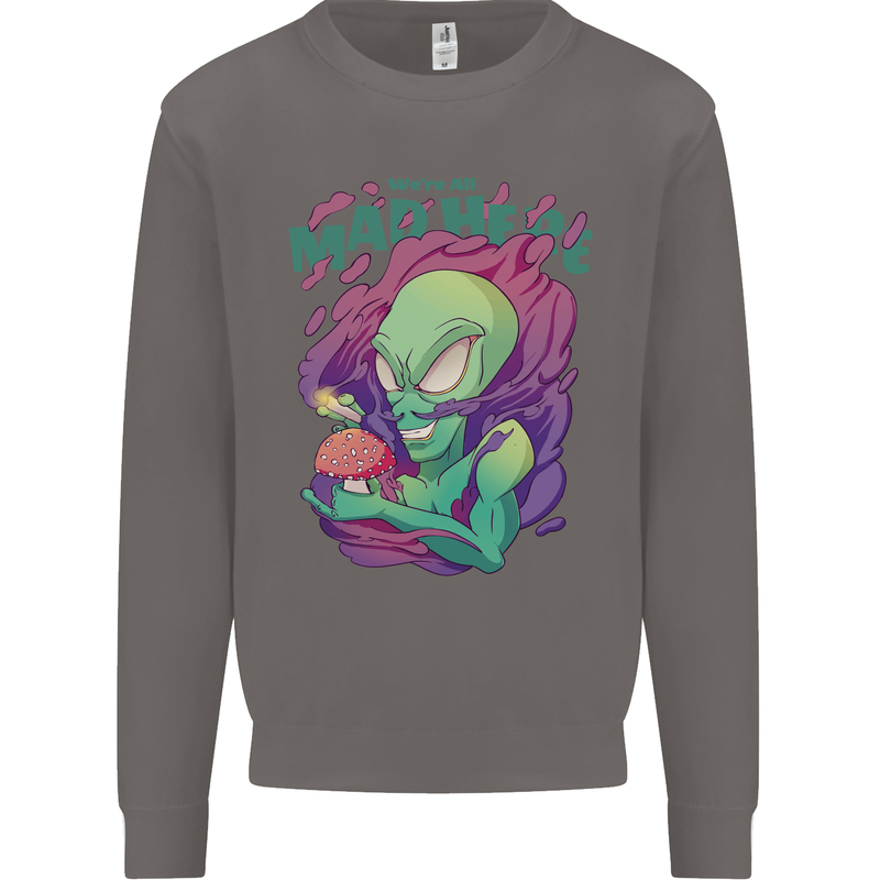 All Mad Here Alien Magic Mushrooms Mens Sweatshirt Jumper Charcoal