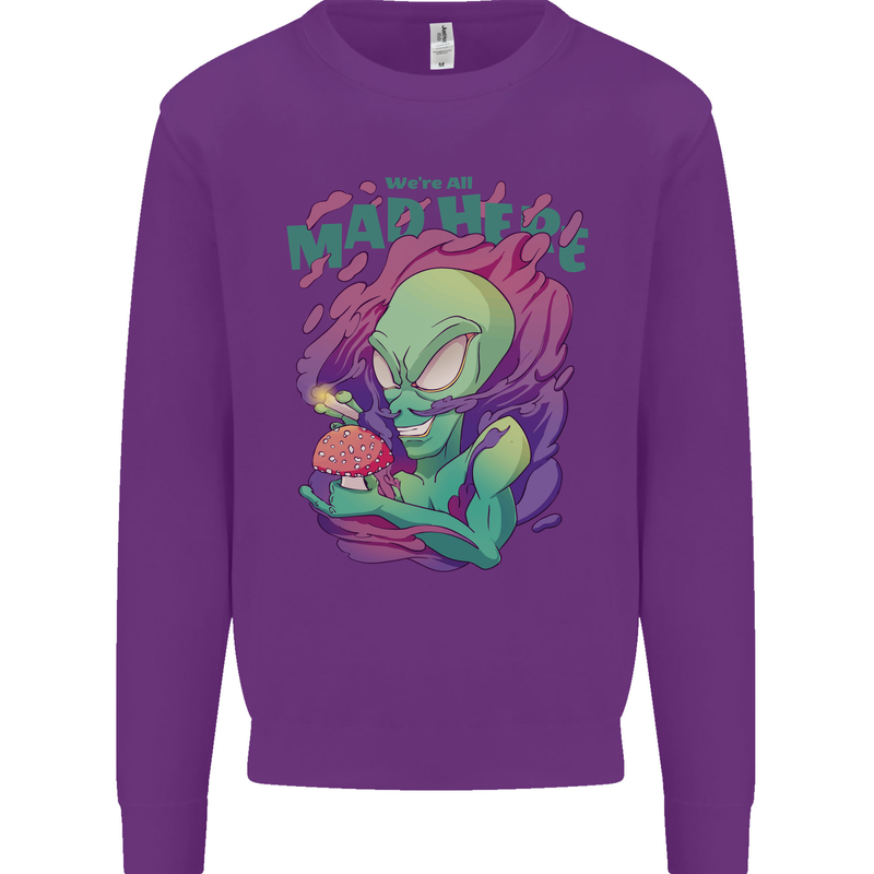 All Mad Here Alien Magic Mushrooms Mens Sweatshirt Jumper Purple