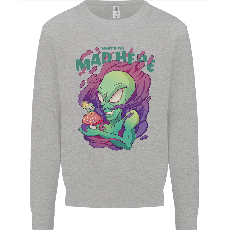 All Mad Here Alien Magic Mushrooms Mens Sweatshirt Jumper Sports Grey