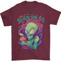 All Mad Here Alien Magic Mushrooms Mens T-Shirt 100% Cotton Maroon