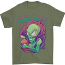 All Mad Here Alien Magic Mushrooms Mens T-Shirt 100% Cotton Military Green