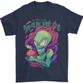 All Mad Here Alien Magic Mushrooms Mens T-Shirt 100% Cotton Navy Blue