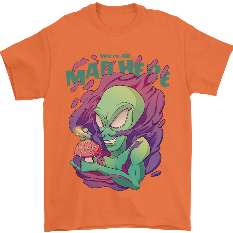All Mad Here Alien Magic Mushrooms Mens T-Shirt 100% Cotton Orange