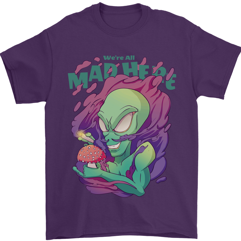 All Mad Here Alien Magic Mushrooms Mens T-Shirt 100% Cotton Purple