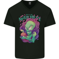 All Mad Here Alien Magic Mushrooms Mens V-Neck Cotton T-Shirt Black
