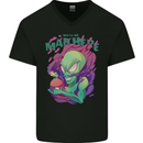 All Mad Here Alien Magic Mushrooms Mens V-Neck Cotton T-Shirt Black