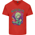 All Mad Here Alien Magic Mushrooms Mens V-Neck Cotton T-Shirt Red